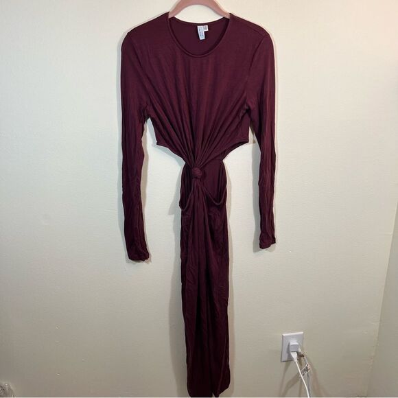 & Other Stories Cut Out Waist Long Sleeve Fitted Midi Dress Burgundy Maroon M - Picture 5 of 14